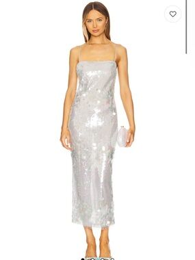 Retrofete Iridescent Sequin Midi Slip Dress in Silver